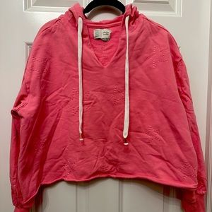 Anthropologie “saturday sunday” Pink Cropped Star Hooded Sweatshirt - Size Small